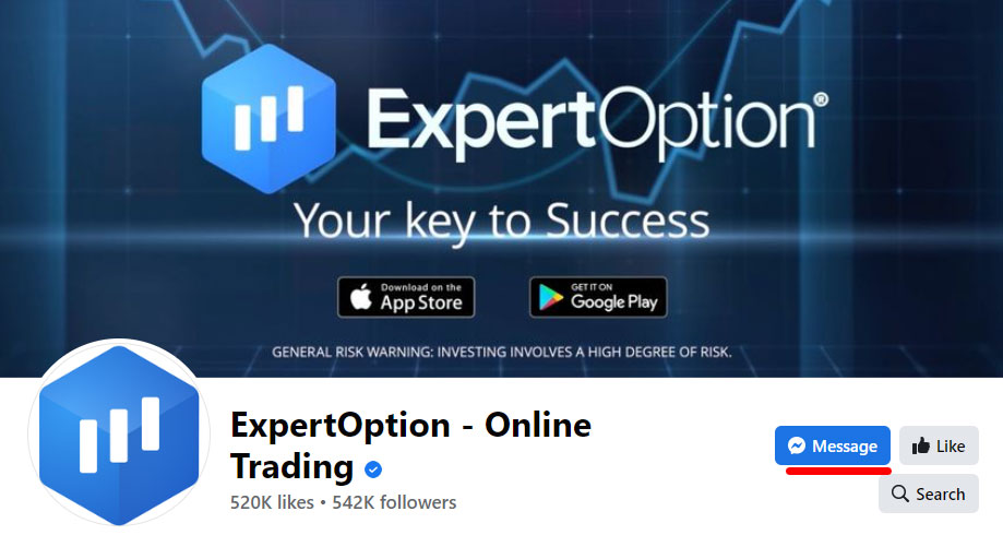 ExpertOption - How to Contact by Facebook